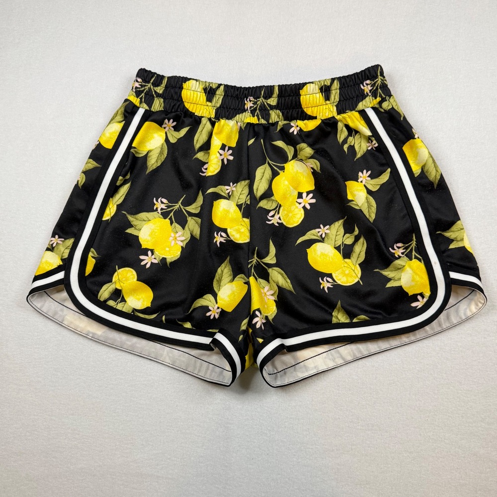 No Boundaries Lemon Print Dolphin Shorts Black Yellow Floral Size Large 11-13
